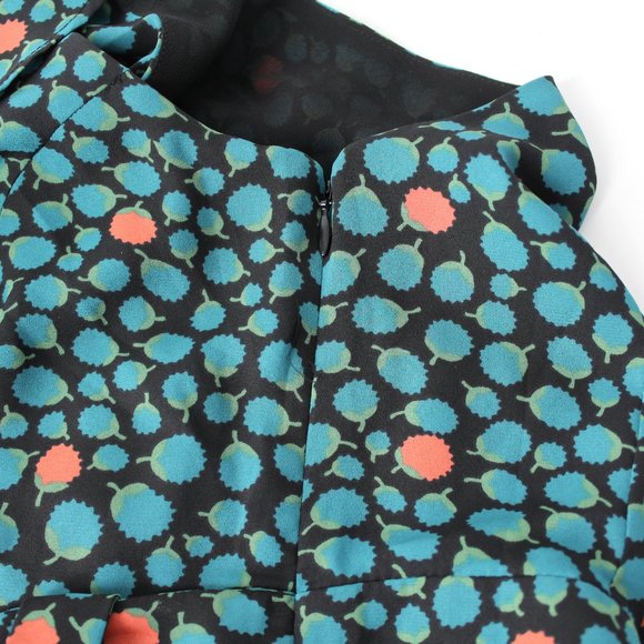 Anthropologie HD in Paris Dress Sz 0 Black Green Floral Faux Wrap ruffle V-neck - Picture 10 of 15